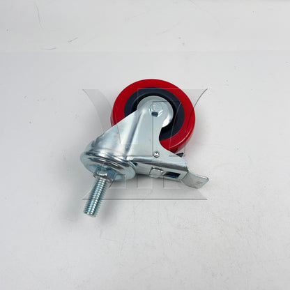 BQLZR 1pc Cart Thread Rod Swivel Caster with Brake 3inch Red for Handcart Furniture