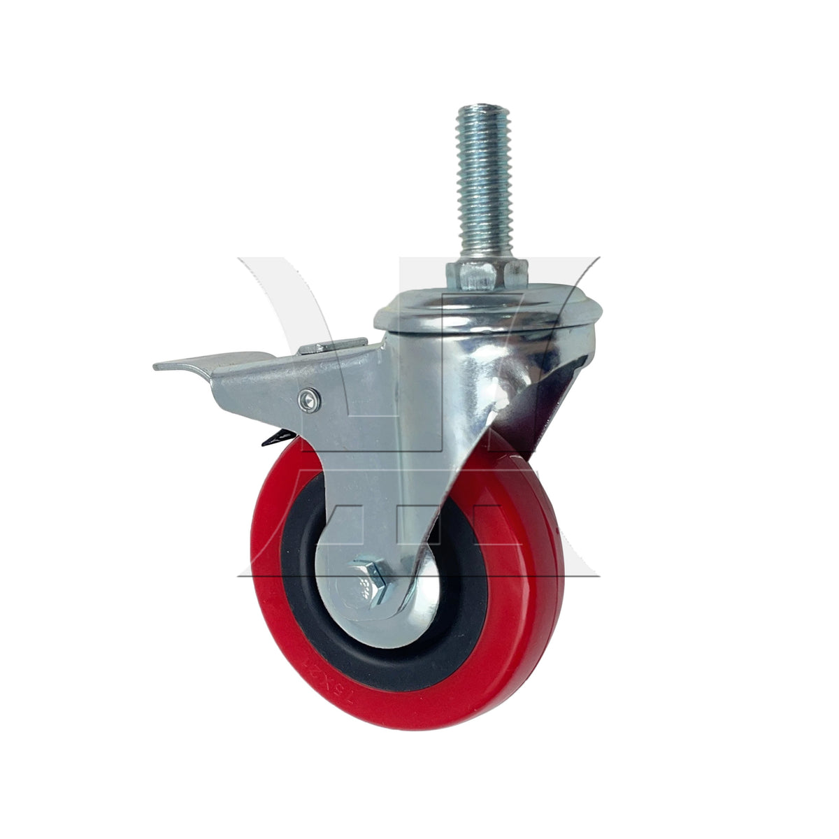 BQLZR 1pc Cart Thread Rod Swivel Caster with Brake 3inch Red for Handcart Furniture