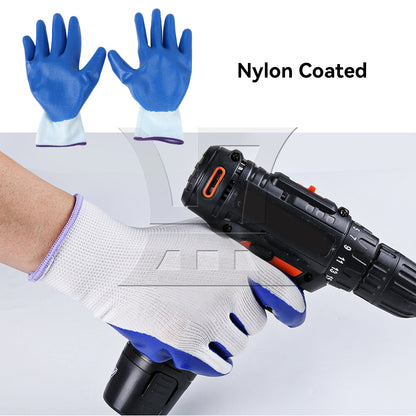 BQLZR White Non-Slip Coated Nylon Work Mittens L Size Mitts for Buildling and Carry