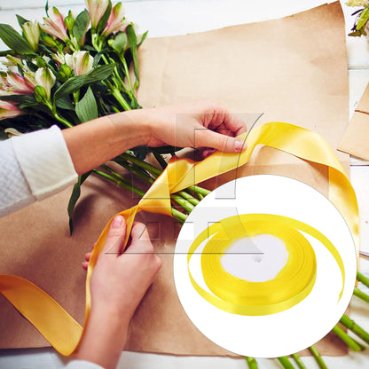 BQLZR Solid Color Satin Ribbon 0.4 Inch x 24 Yards for Weddings Wreaths Craft Yellow