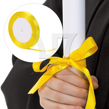 BQLZR Solid Color Satin Ribbon 0.4 Inch x 24 Yards for Weddings Wreaths Craft Yellow