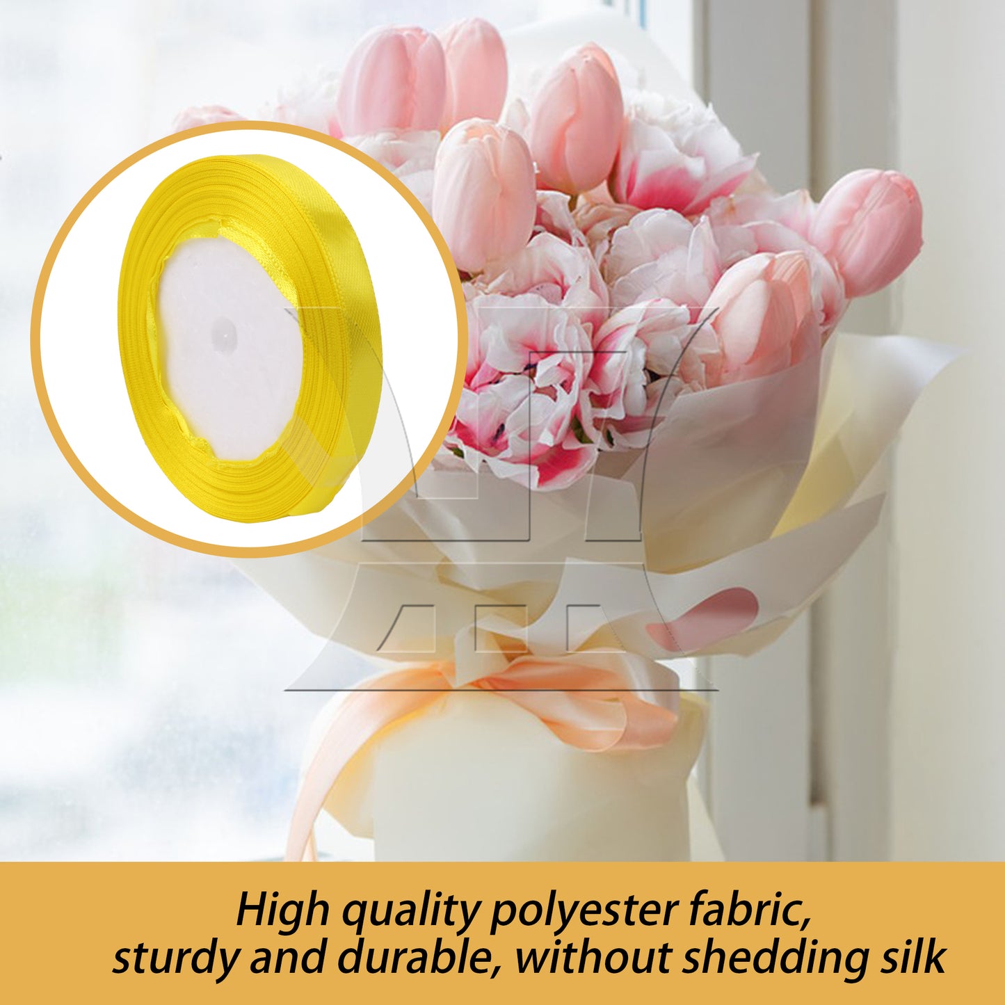 BQLZR Solid Color Satin Ribbon 0.4 Inch x 24 Yards for Weddings Wreaths Craft Yellow