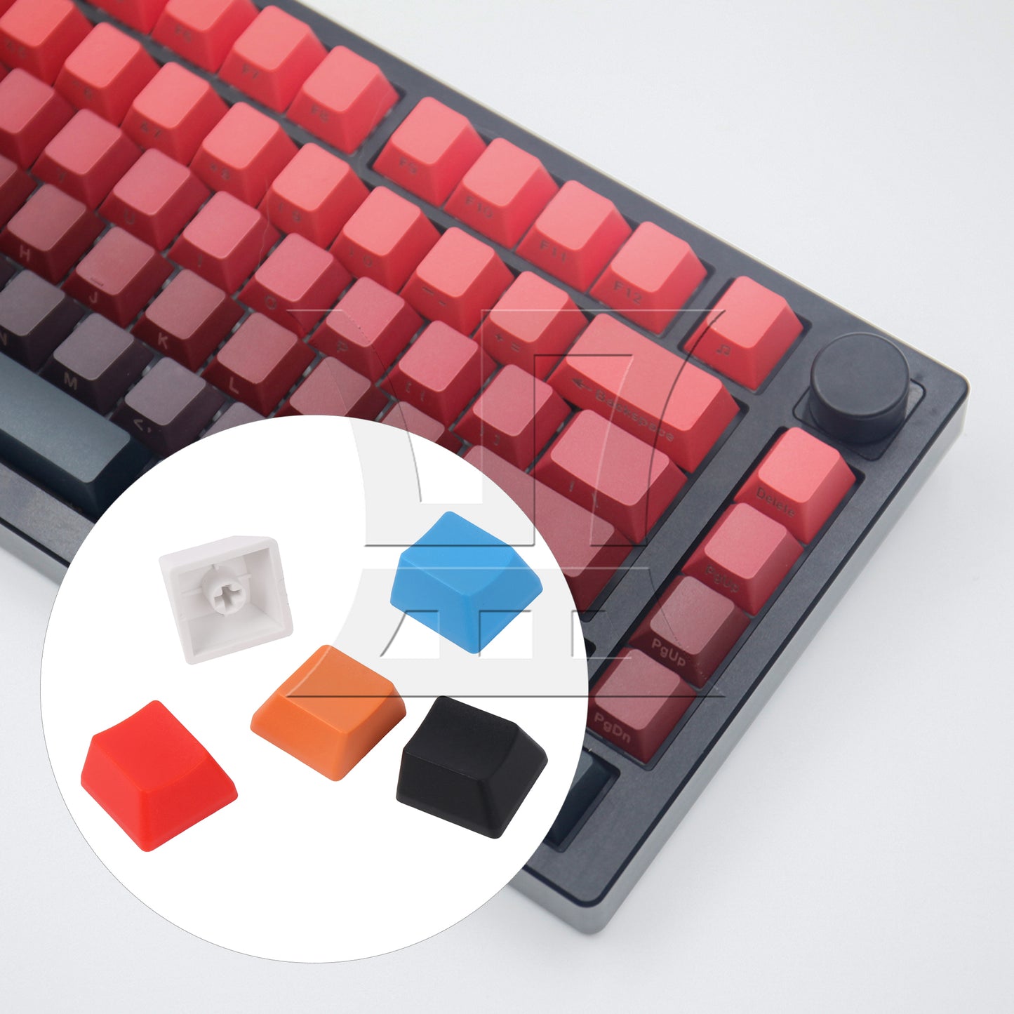 BQLZR 5 Pieces Keyboard Keycaps Black White Red Blue Orange-Red Blank Solid Color