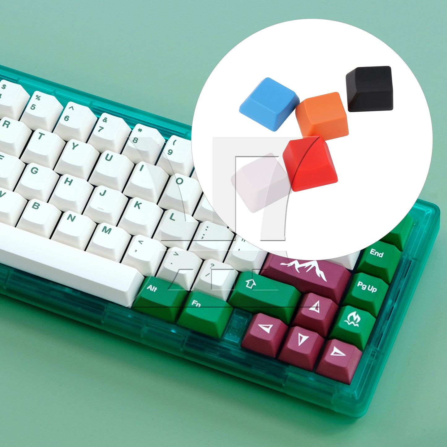 BQLZR 5 Pieces Keyboard Keycaps Black White Red Blue Orange-Red Blank Solid Color