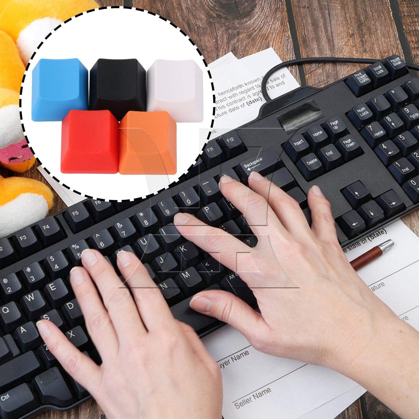 BQLZR 5 Pieces Keyboard Keycaps Black White Red Blue Orange-Red Blank Solid Color