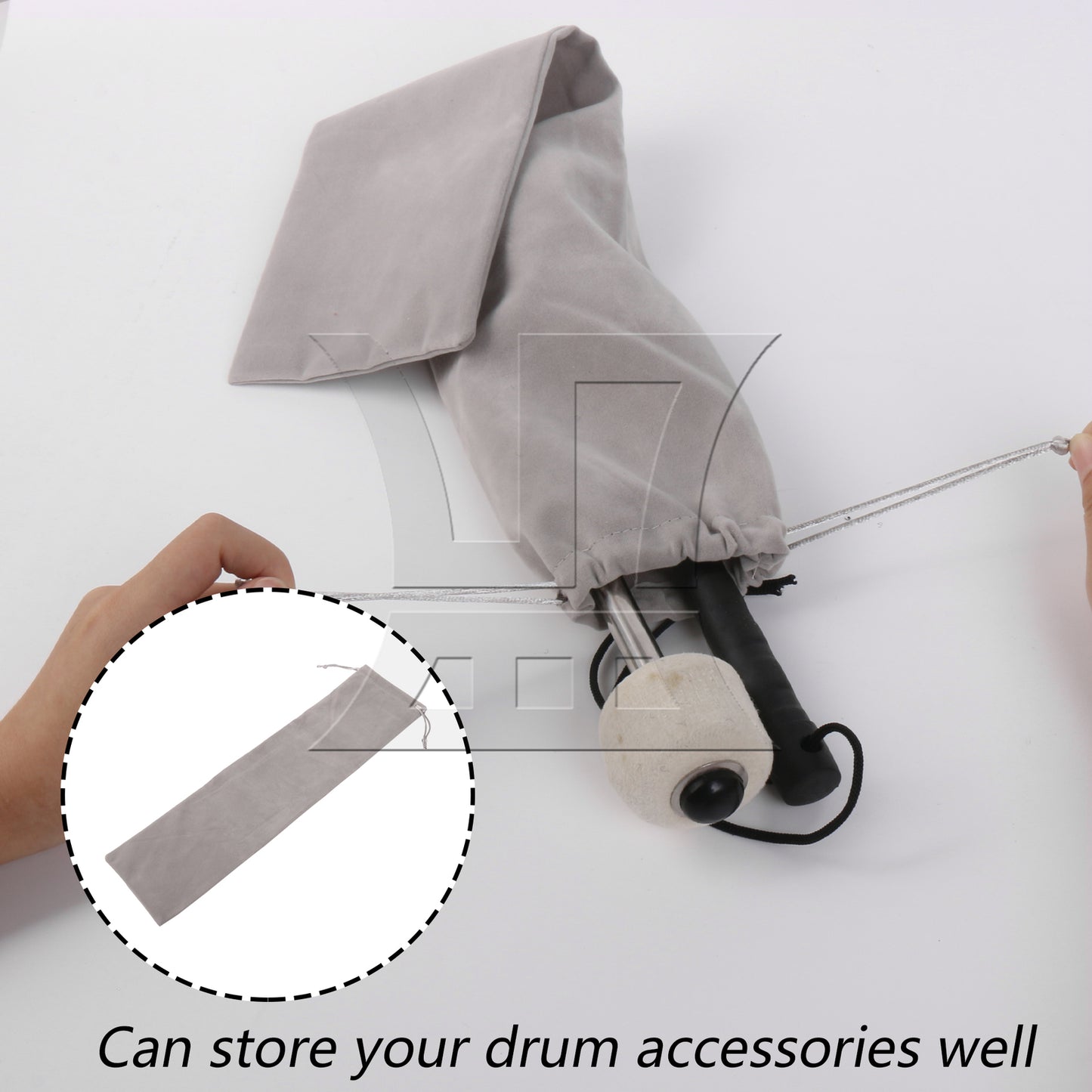BQLZR Percussion Accessories Gray Velvet Bag with Drawstring for Drum 18.11x4.72"