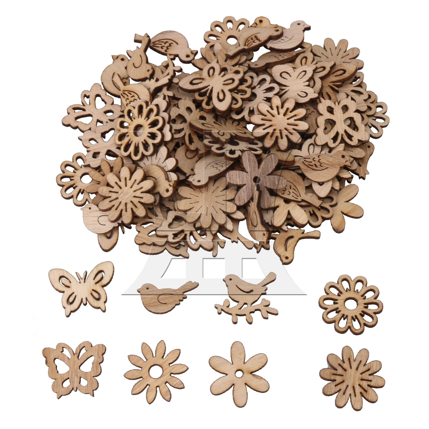 BQLZR 100 x Wooden Bird Flower Shape Unfinished Wooden Decoration for Craft DIY