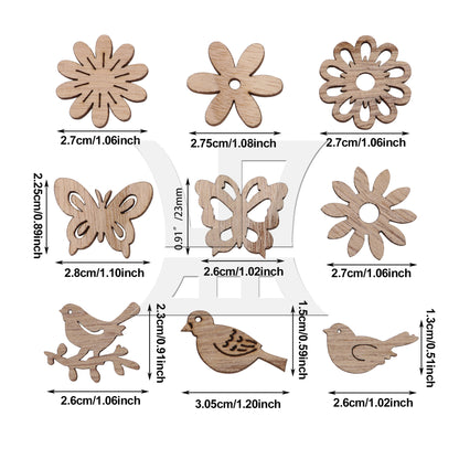 BQLZR 100 x Wooden Bird Flower Shape Unfinished Wooden Decoration for Craft DIY