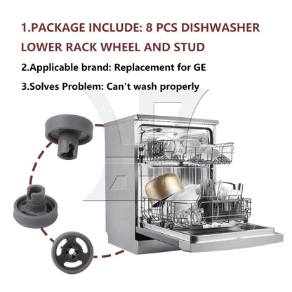 BQLZR 8 Pieces Dishwasher Lower Rack Wheel and Stud Replacement for GLDA696P02SS