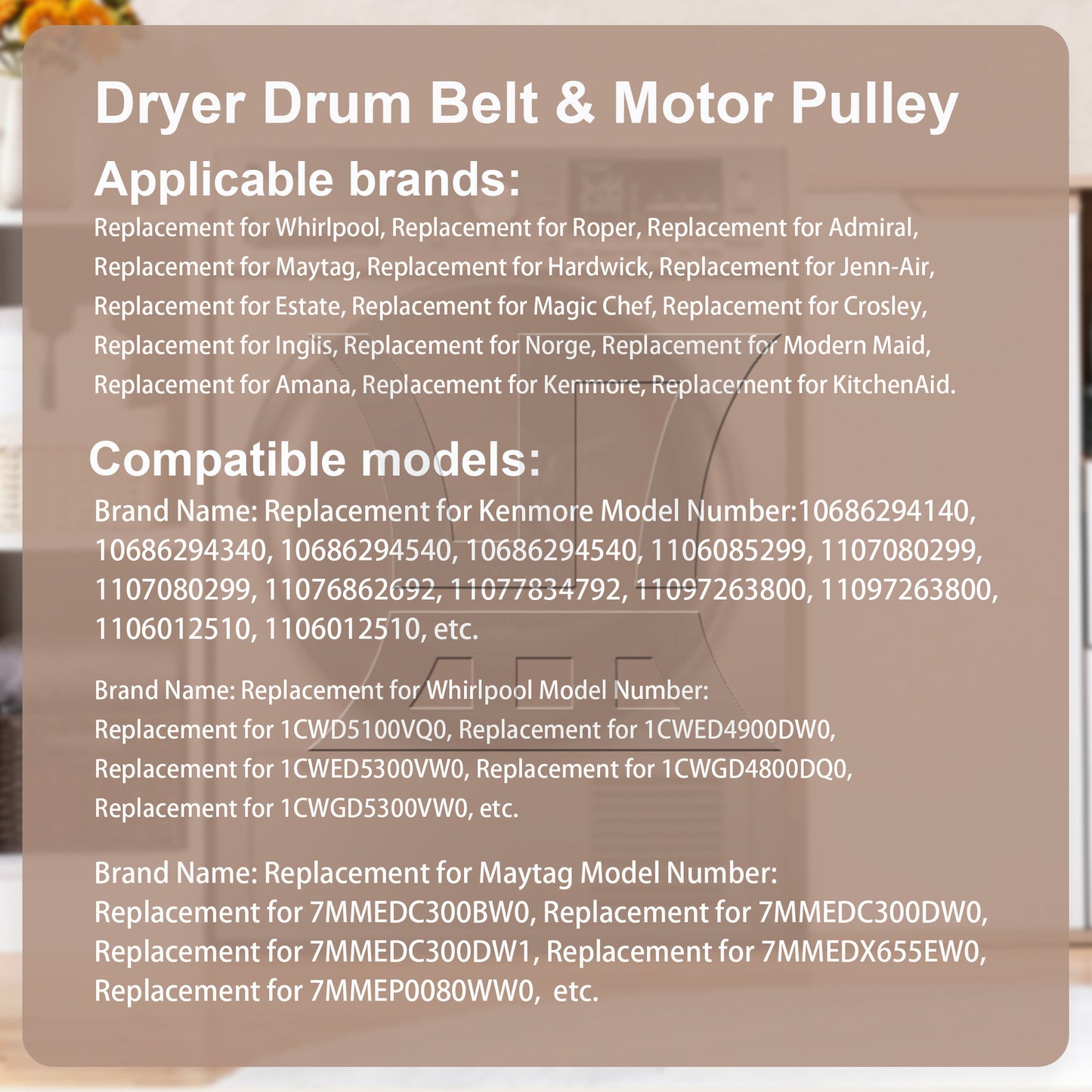 BQLZR Drum Belt 14210003 & Motor Pulley 8578565 Dryer Part Set Replacement Parts