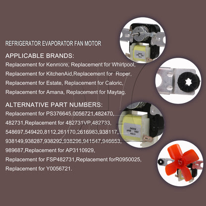 BQLZR 120V 482731 482470 Evaporator Fan Motor Kit Replacement for Fridge