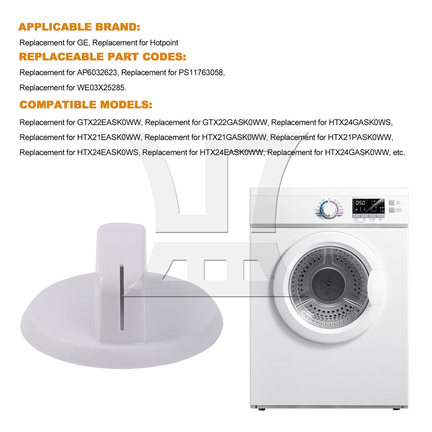 BQLZR White Plastic Control Knob Replacement for PS11763058 Dryer w/ 6x5mm Hole