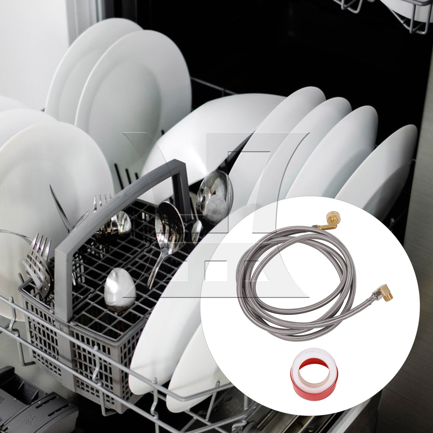 BQLZR Stainless Steel Dishwasher Hose Set with 3/8 Inch and 3/4 Inch 90 Degree Elbow