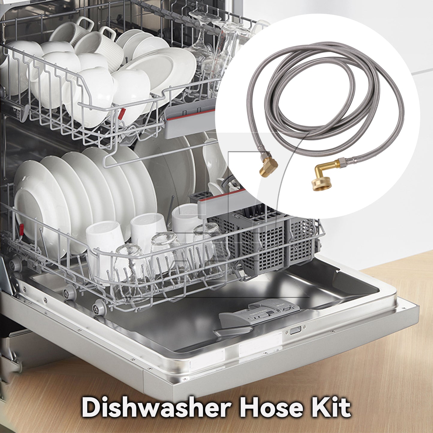 BQLZR Stainless Steel Dishwasher Hose Set with 3/8 Inch and 3/4 Inch 90 Degree Elbow