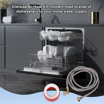 BQLZR Stainless Steel Dishwasher Hose Set with 3/8 Inch and 3/4 Inch 90 Degree Elbow