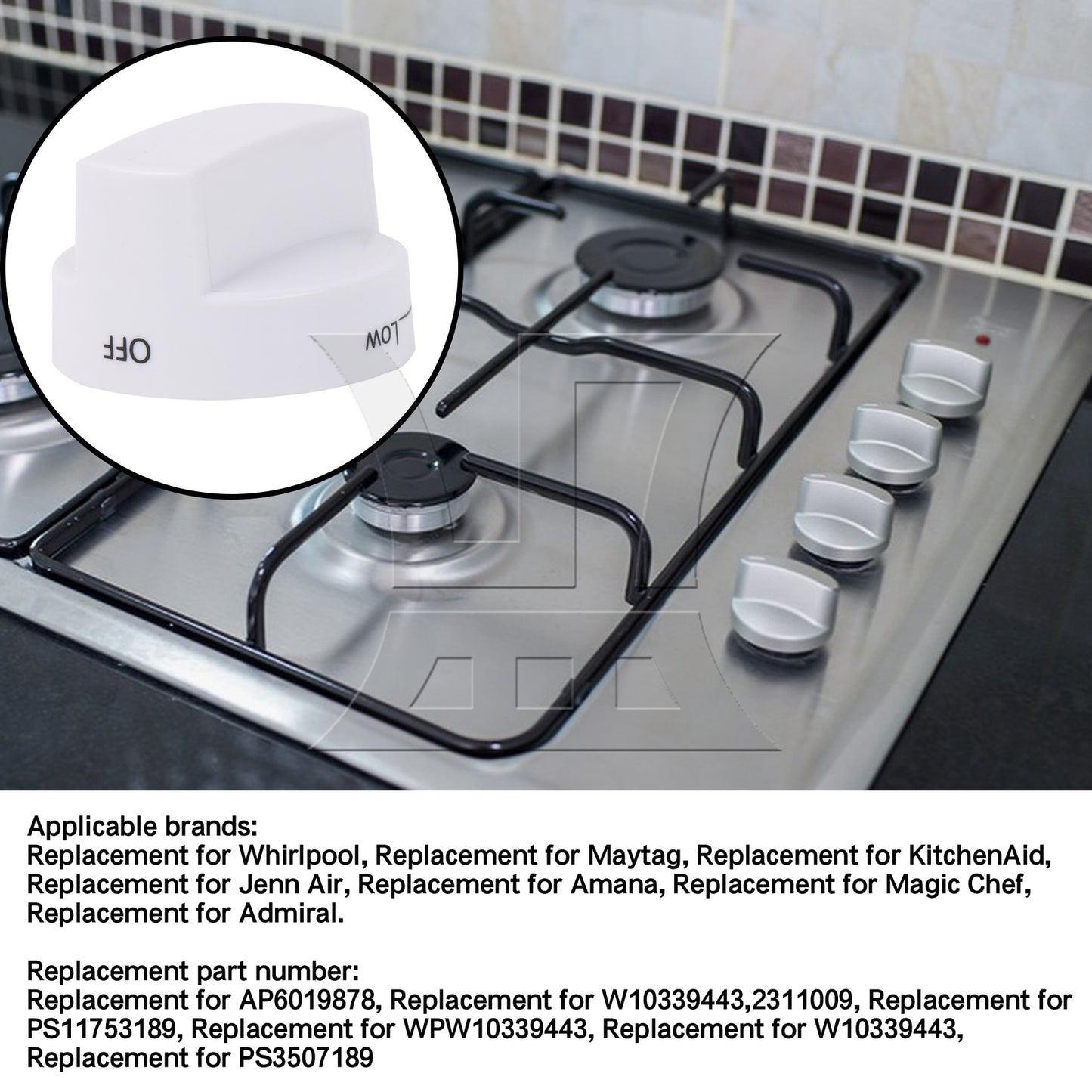 BQLZR White Plastic Burner Control Knob Replacement for AP6019878 0.24 x 0.18 Inch