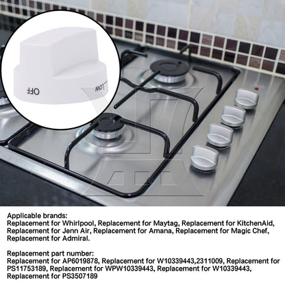 BQLZR White Plastic Burner Control Knob Replacement for AP6019878 0.24 x 0.18 Inch