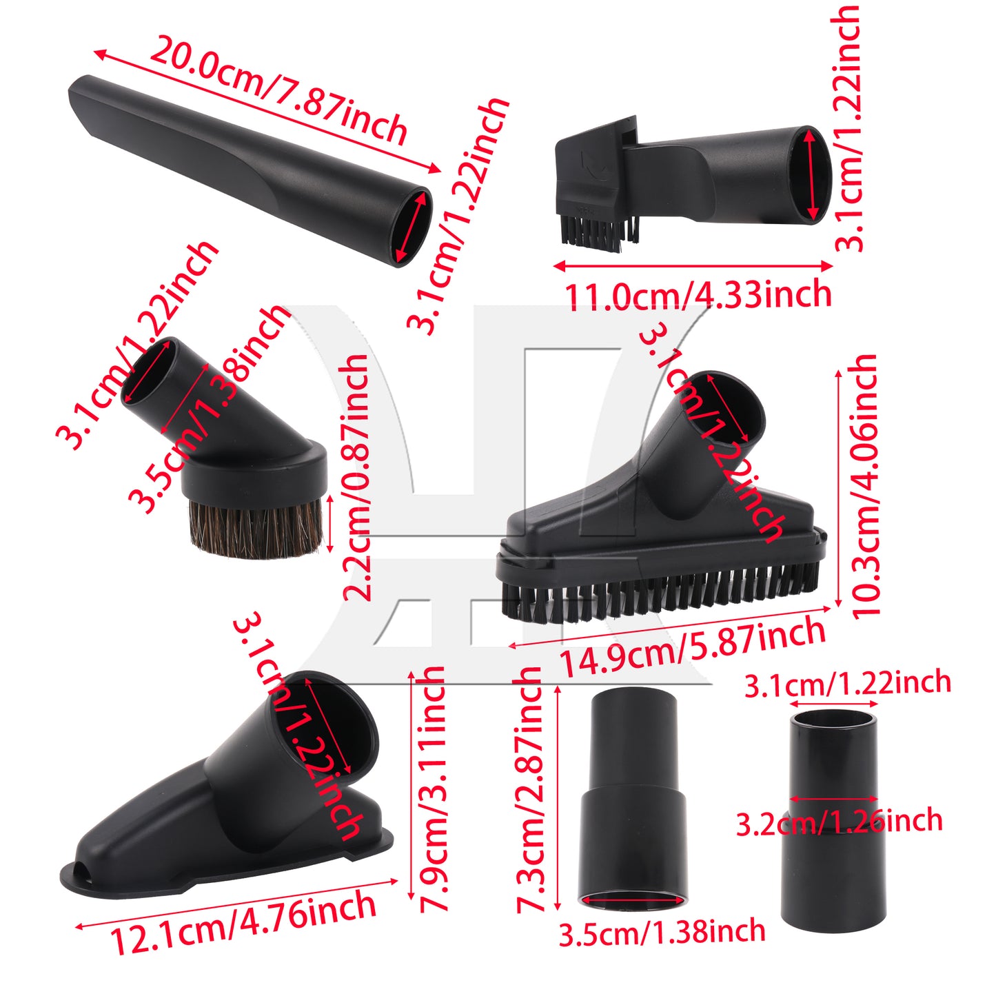 BQLZR 6 Pieces Square Vacuum Brush w/ Adapter 1-1/4" 1-3/8" Replacement for Oreck