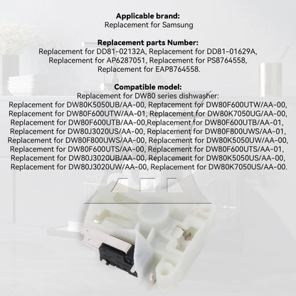 BQLZR Plastic Dishwasher Door Switch Latch Replacement for AP6287051 White