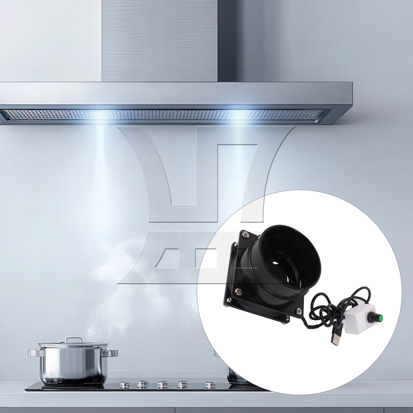 5V Black USB Small Range Hood Fan (Integrated Speed Regulation, Single Network, 8cm Single Air Duct)