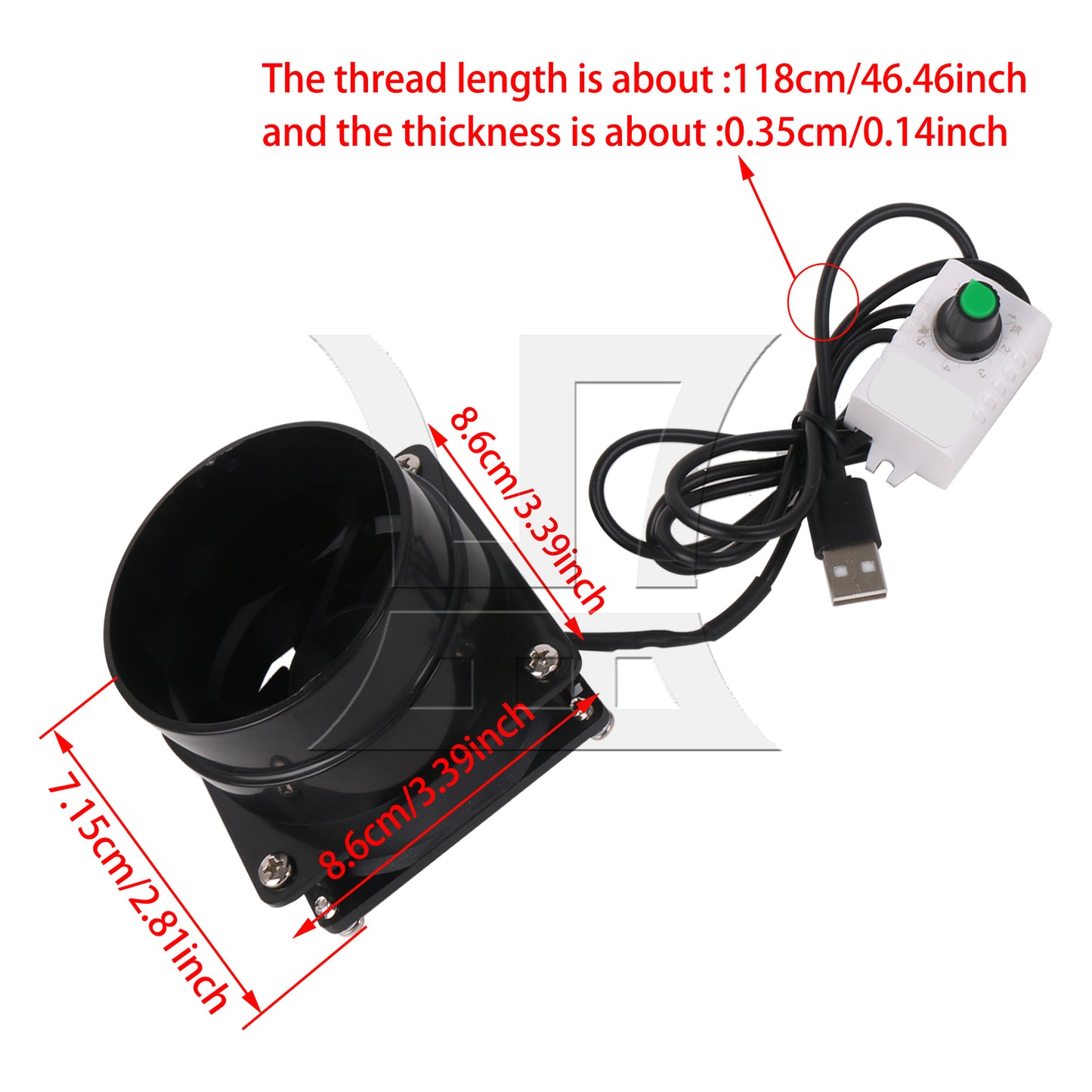 5V Black USB Small Range Hood Fan (Integrated Speed Regulation, Single Network, 8cm Single Air Duct)