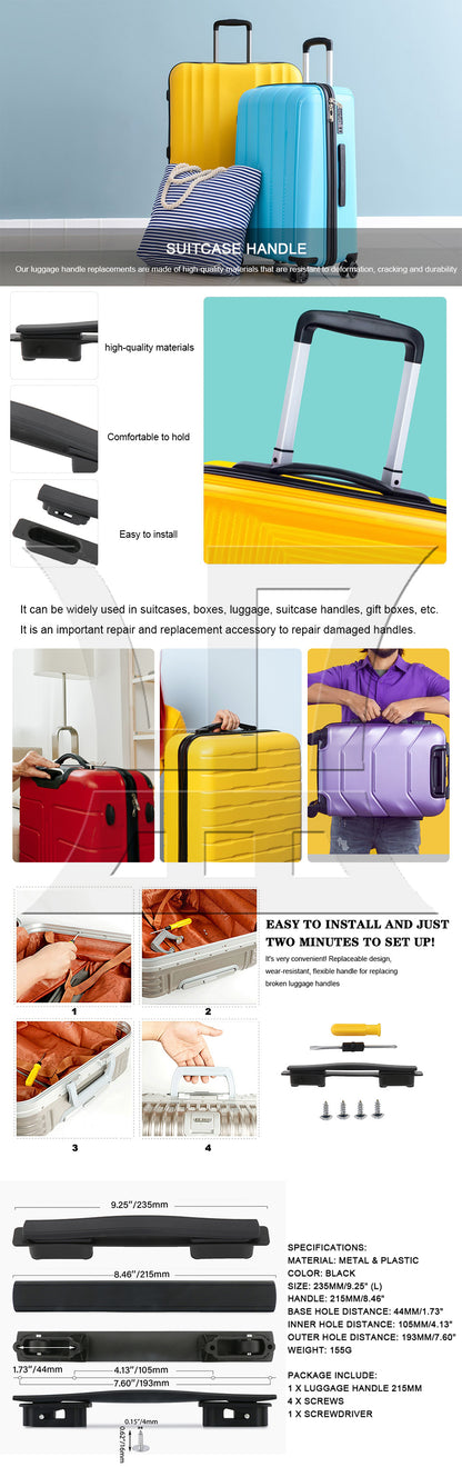BQLZR Luggage Handle Replacement Flexible Spare Grip 9.25inch w/ Screws B113 Black