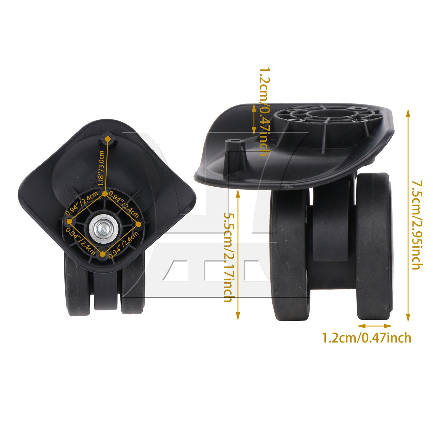 BQLZR 2Pieces Luggage Suitcase Replacement Wheels 360 Swivel Left & Right W226 Black