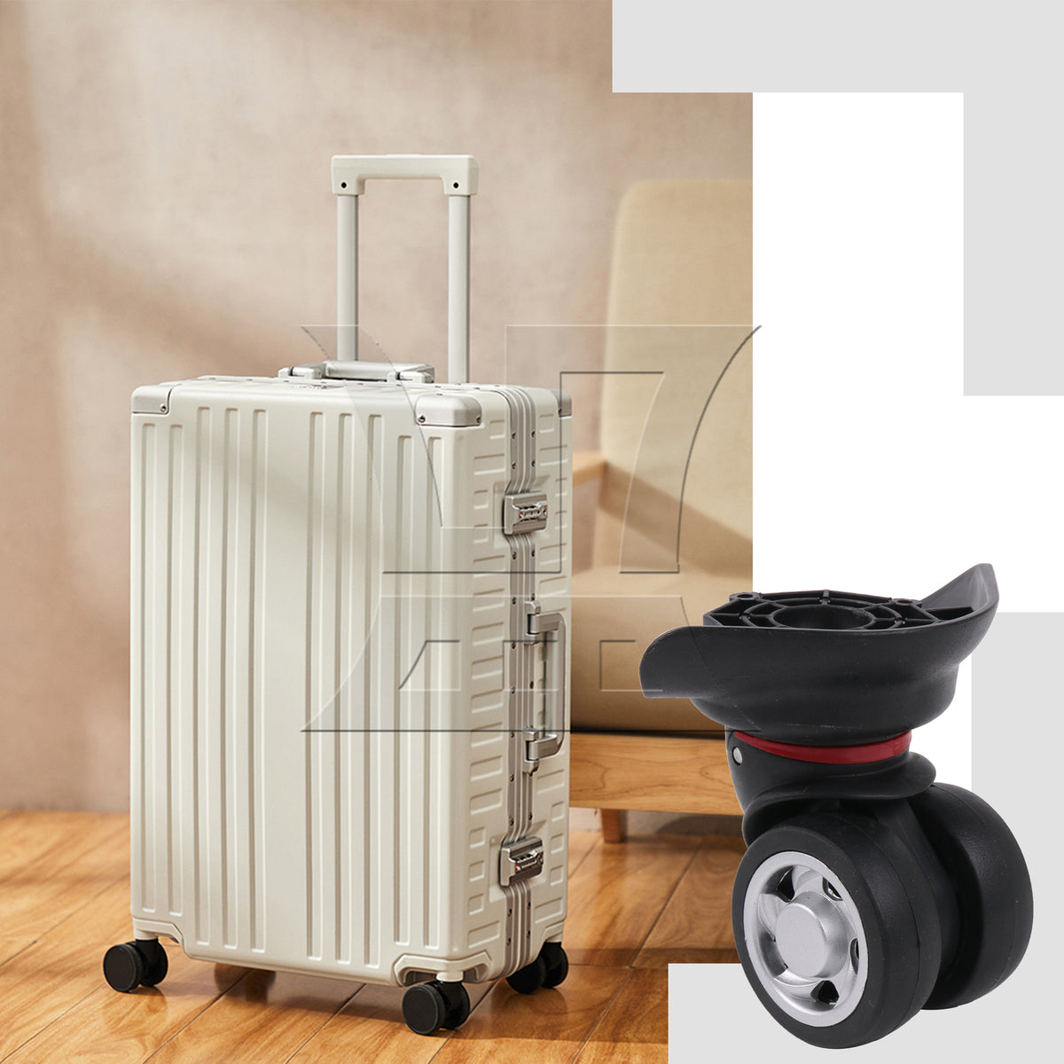 BQLZR Right Black Mute Luggage Wheel Plastic Flexible with 4 Screw Replacement W055