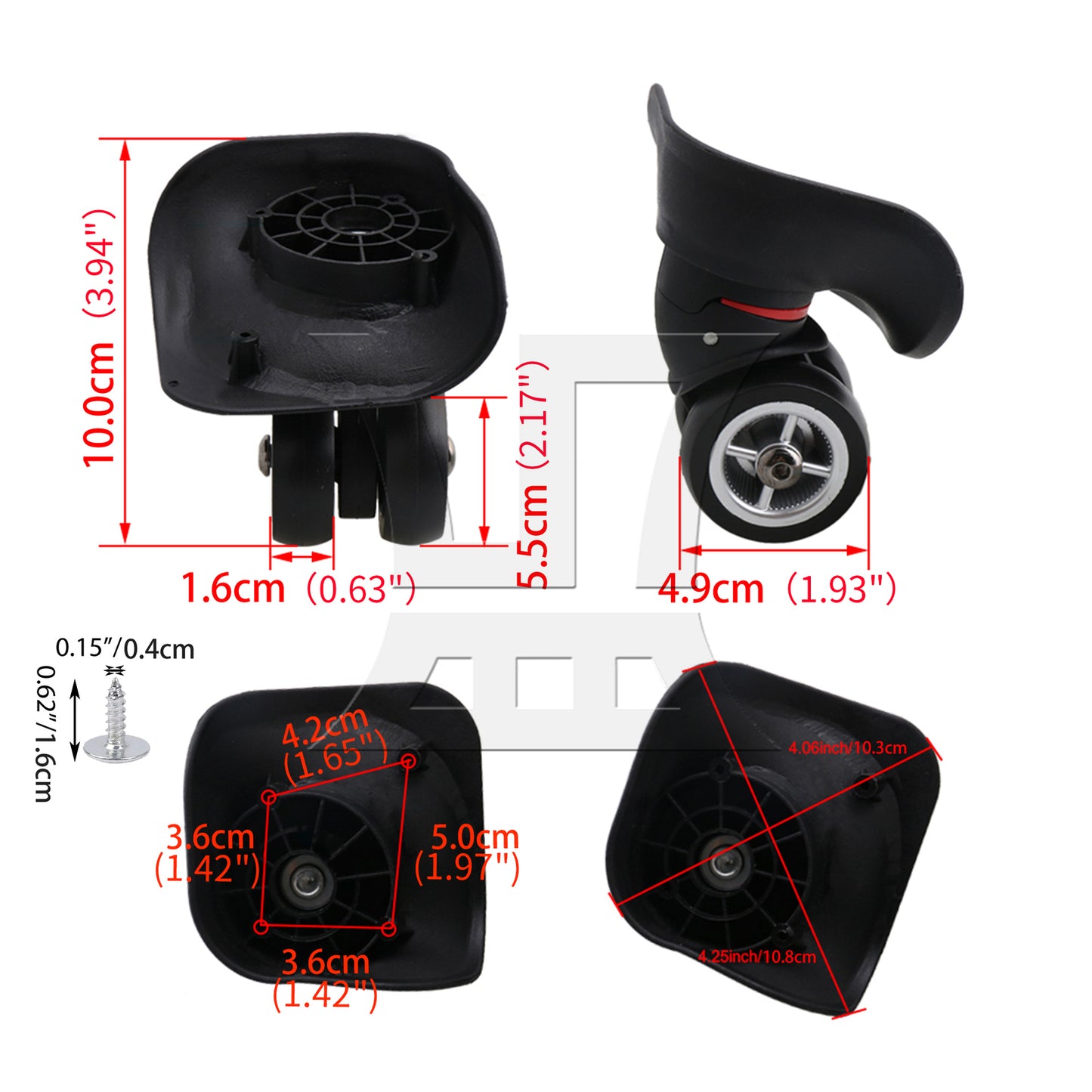 BQLZR Luggage Spinner Wheels 3.94" W042-L Black Right for Suitcases Repair