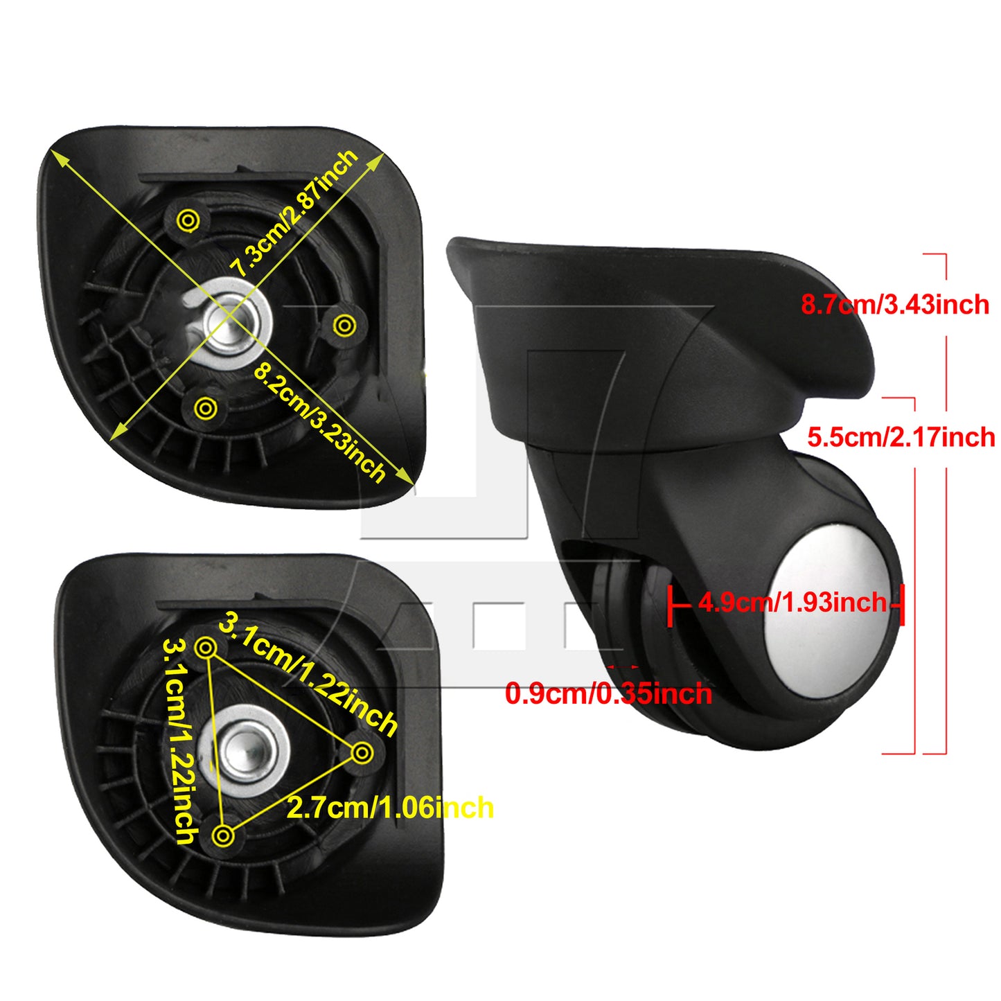 BQLZR Luggage Spinner Wheel 3.43 Inches W024 Black Left for Suitcases Repair Part