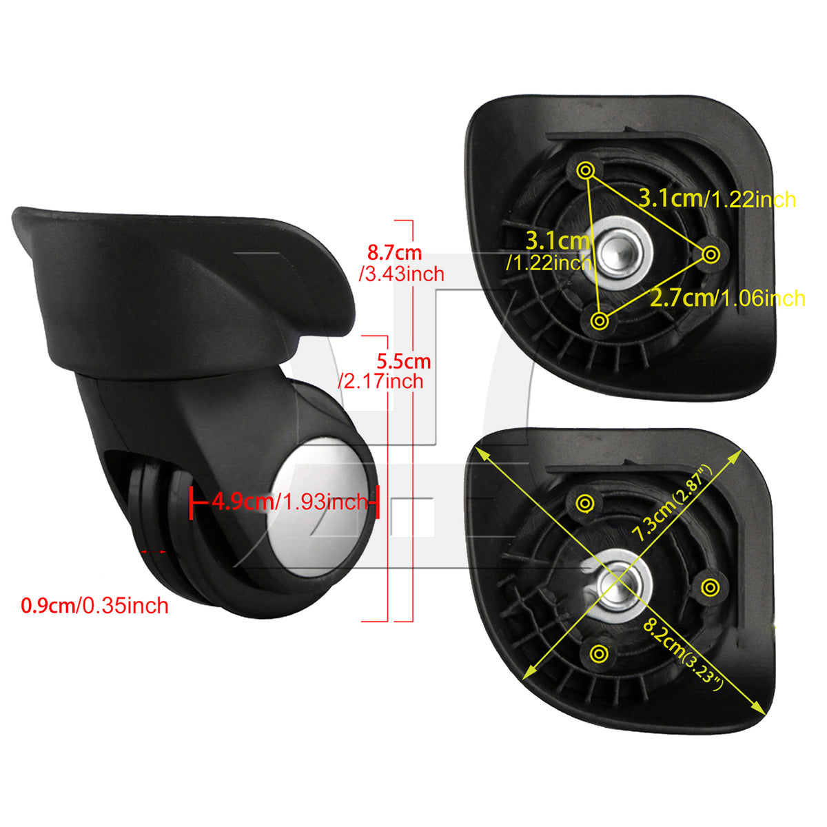 BQLZR Suitcase Luggage Caster Repair Mute Wheel 3.43 Inches W024 Right with Screws