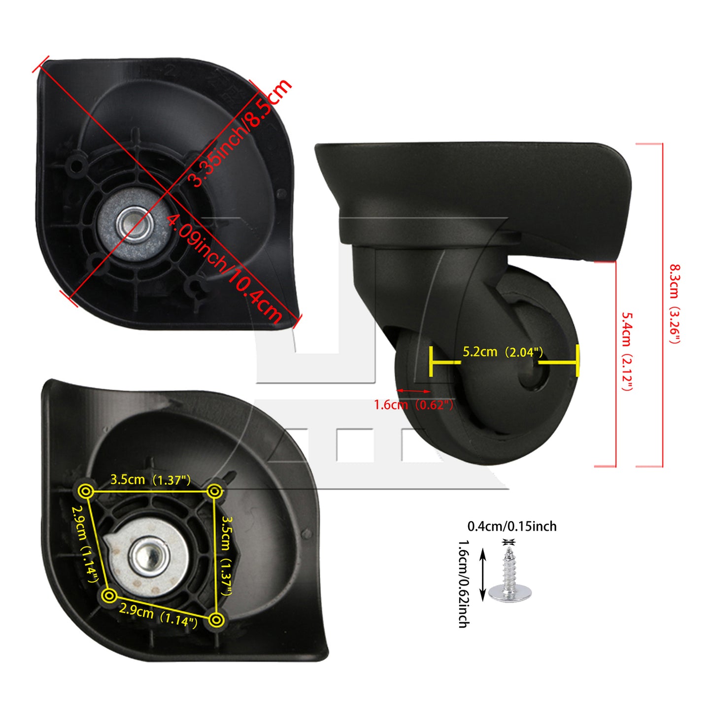 BQLZR Luggage Wheel Replacement Travel Suitcase Caster 3.27 Inches W187 Black Kit