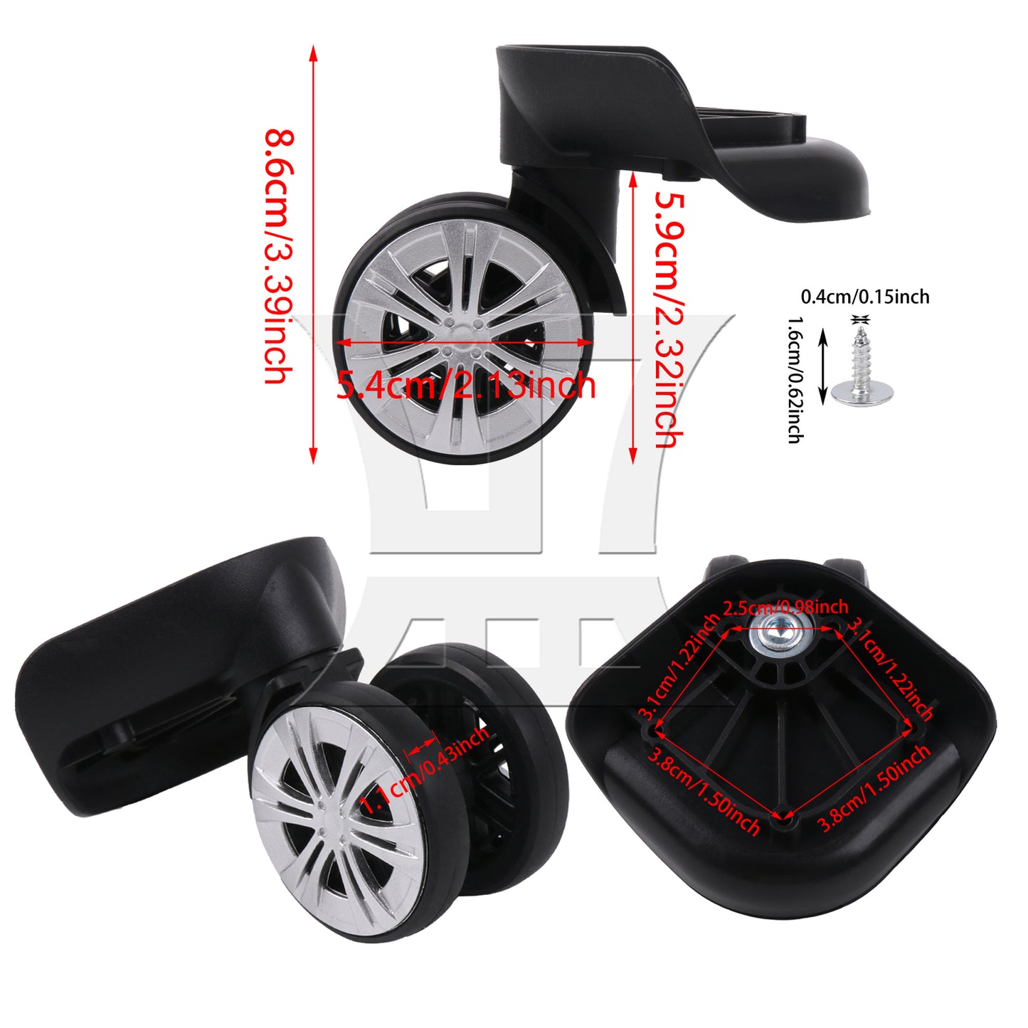 BQLZR 1 Pair Suitcase Repair Part Wheel 360 Degree Swivel Rollers Black 3.39" 603DT