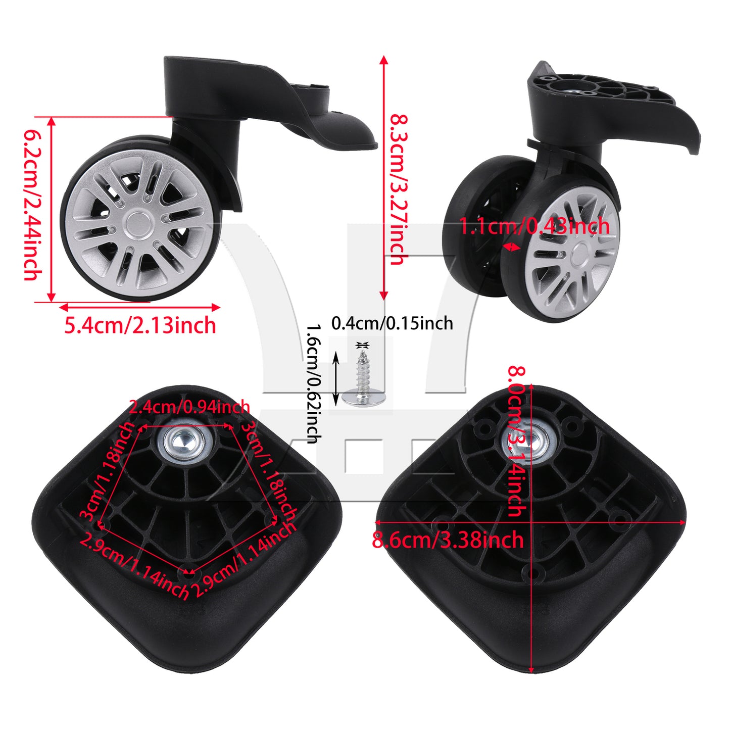 BQLZR 1 Pair Luggage Suitcase Wheels Rollers 360 Degree Rotate 3.27 Inch T-603 Black