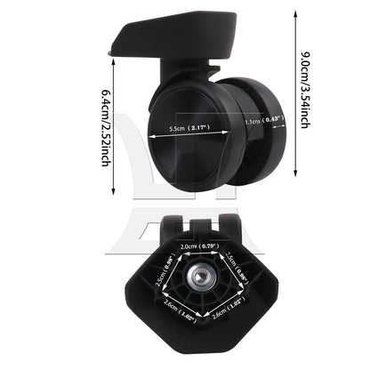 BQLZR 2 Pieces Luggage Swivel Wheels Travel Suitcase Casters 3.54" JL-05 Black Kit