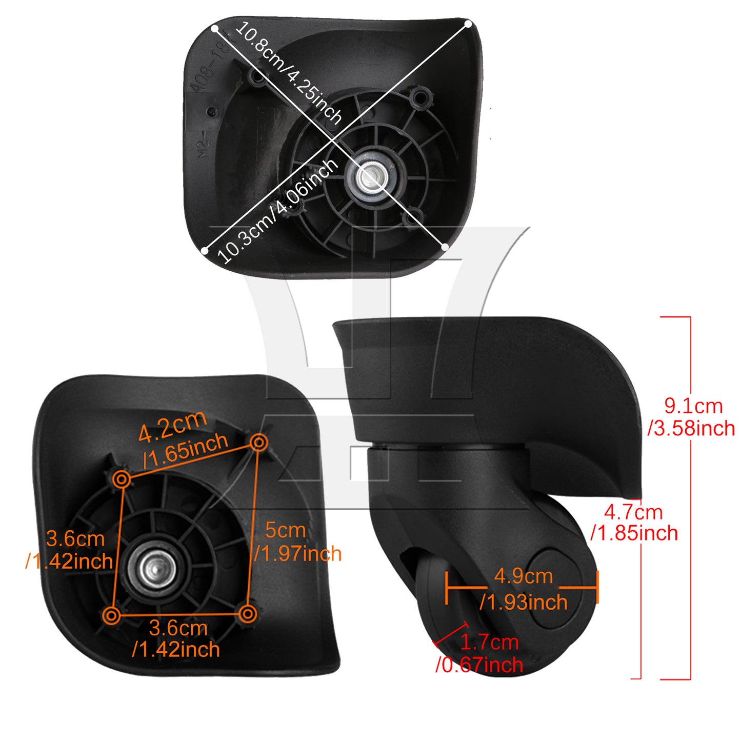 BQLZR Plastic Wheel Caster for Luggage 3.58 Inches Height W041 Left w/ Screws Set