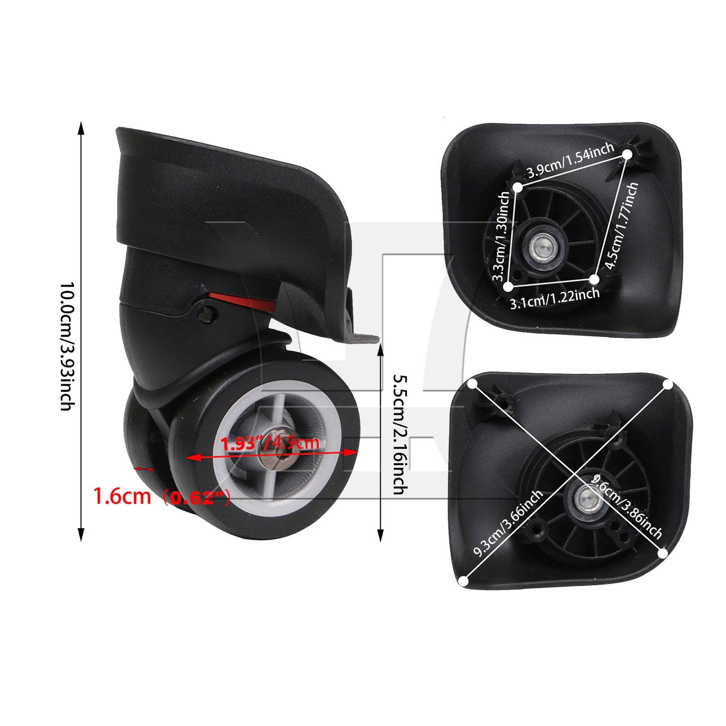 BQLZR Right Luggage Wheel Suitcase Caster for Travel 3.94 Inch Height W042 Black Set