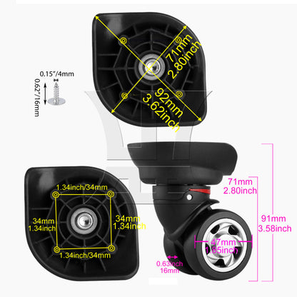 BQLZR Right Luggage Wheel Suitcase Caster for Travel 3.58 Inch W055 with Screw Set