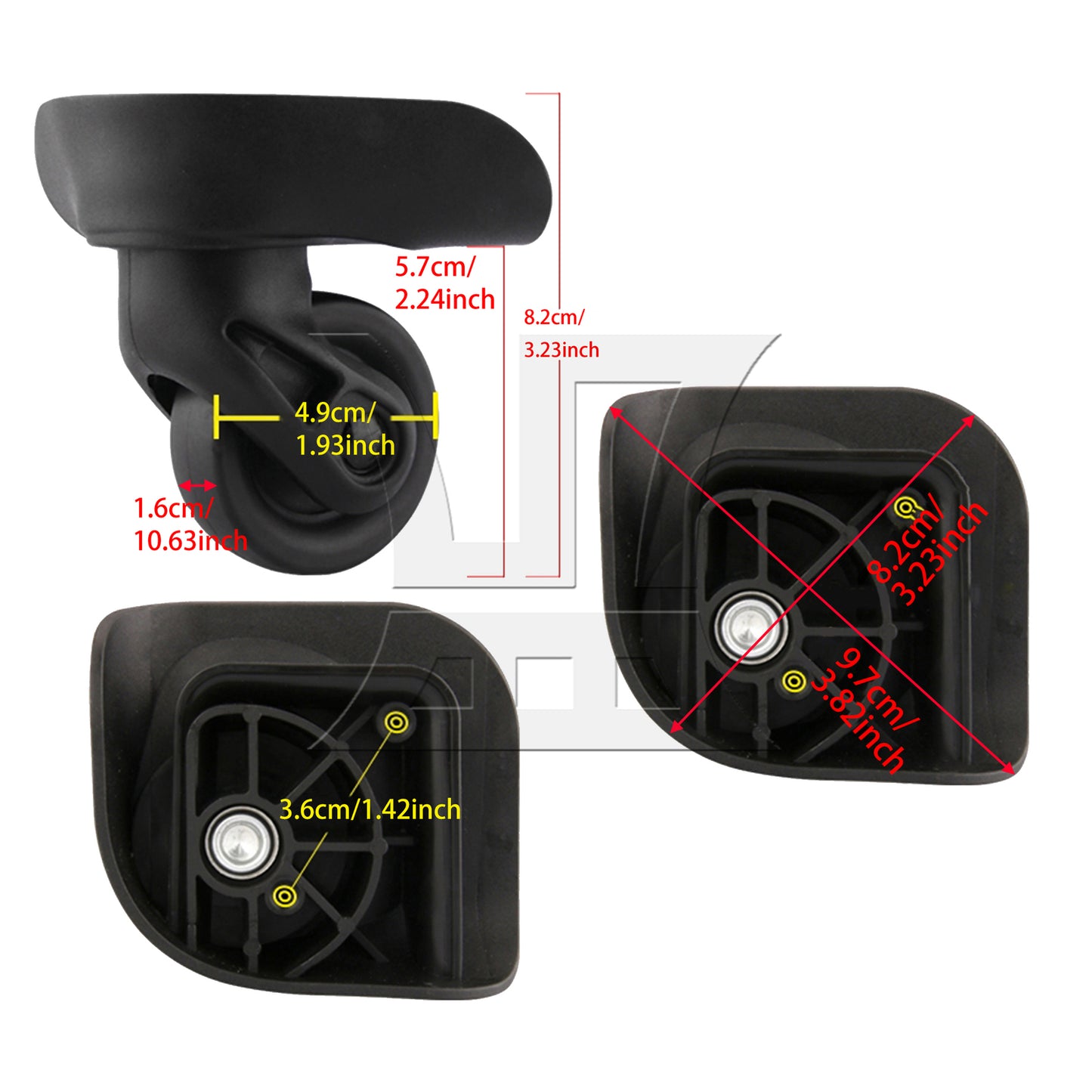 BQLZR Travel Luggage Wheel Suitcase Caster Roller 3.23 Inch W237 Black w/ Screws Set