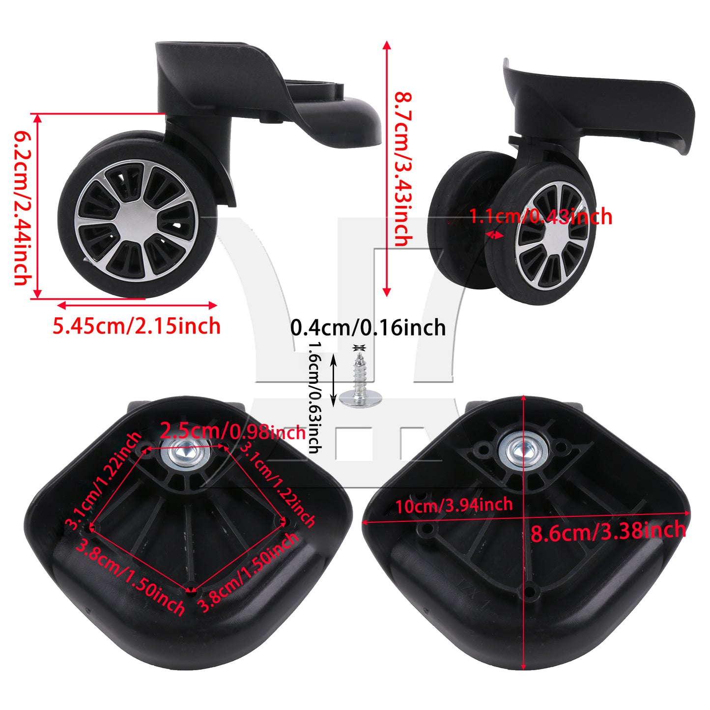 BQLZR 1pc Luggage Swivel Wheel 601T Black for Hard Luggage Feet Wheel