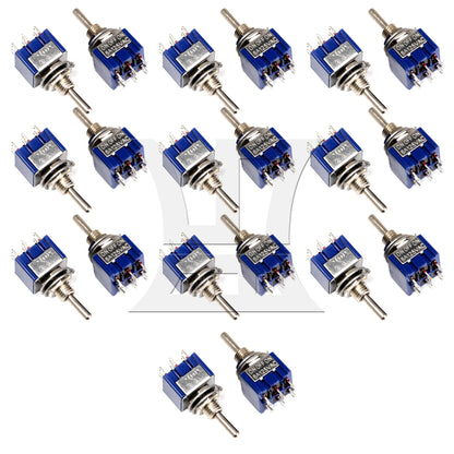 2pcs Blue Electirc 3 Position Toggle Switch DPDT AC 125V 6A TGB3
