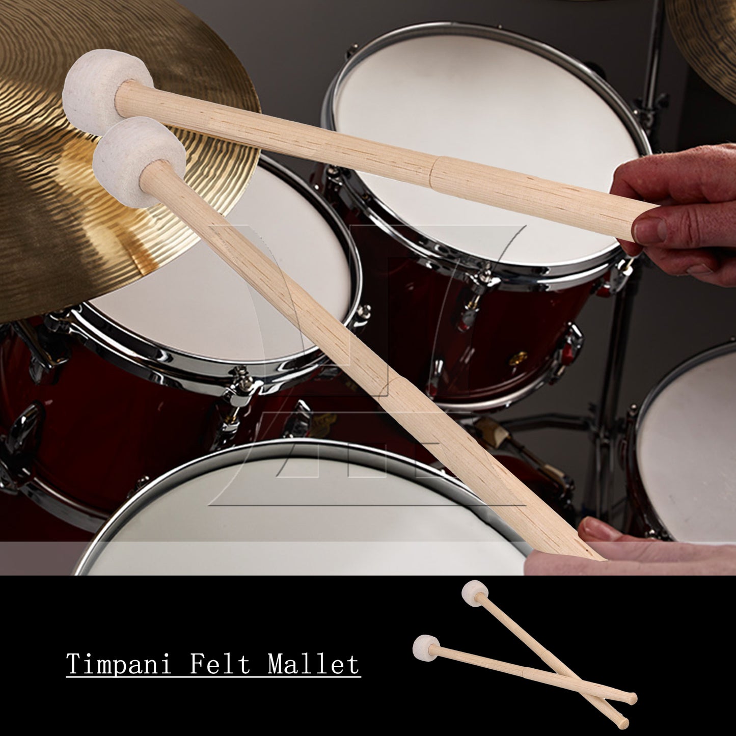 BQLZR Pieces Timpani Mallets Pair w/Wood Handle Soft Felt Head 39mm Diameter