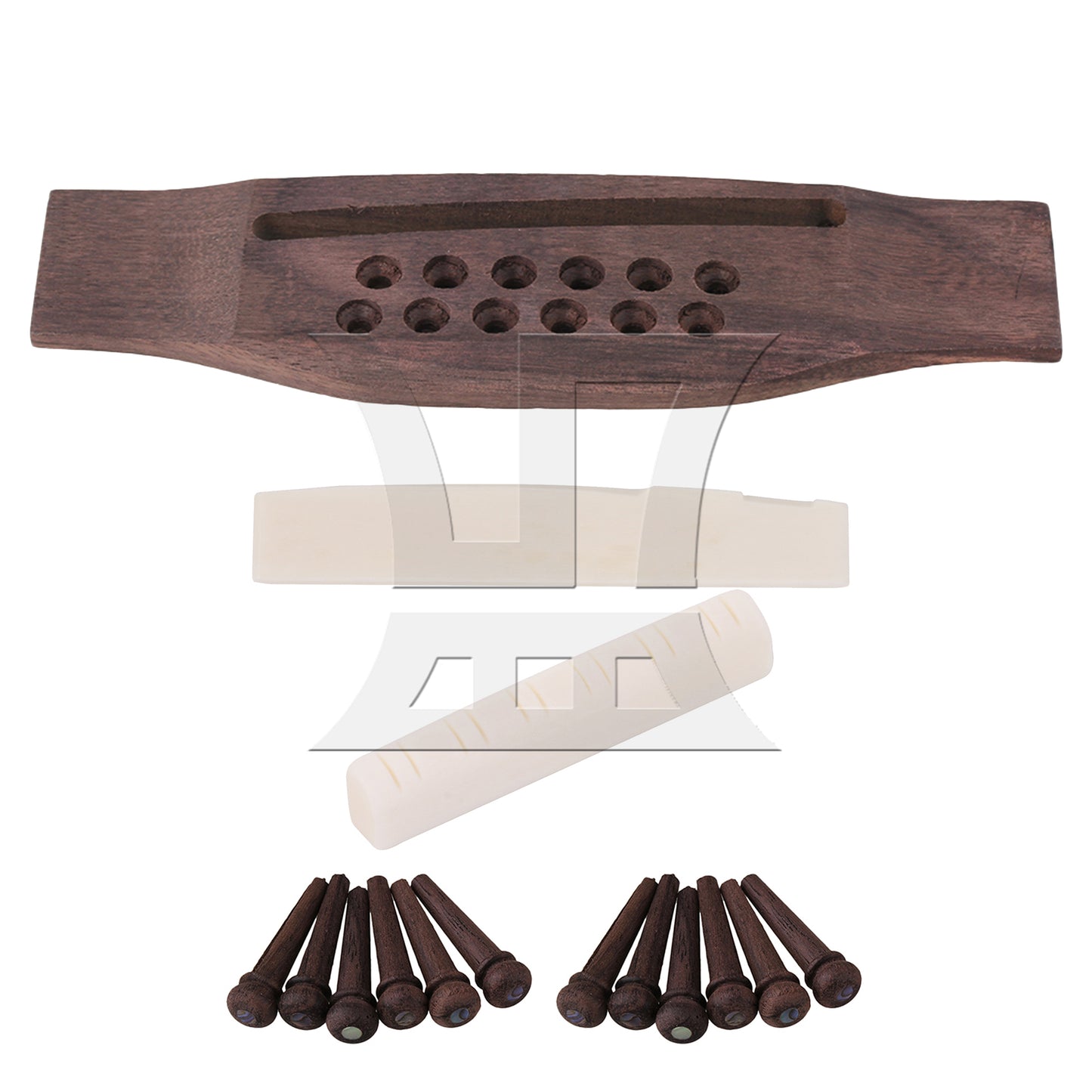 BQLZR 12 String Acoustic Guitar Bridge Saddle + Nut + Pins with Abalone Inlay Dots