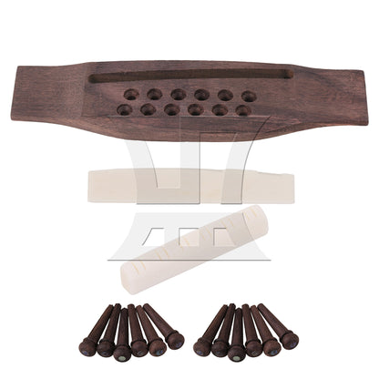 BQLZR 12 String Acoustic Guitar Bridge Saddle + Nut + Pins with Abalone Inlay Dots
