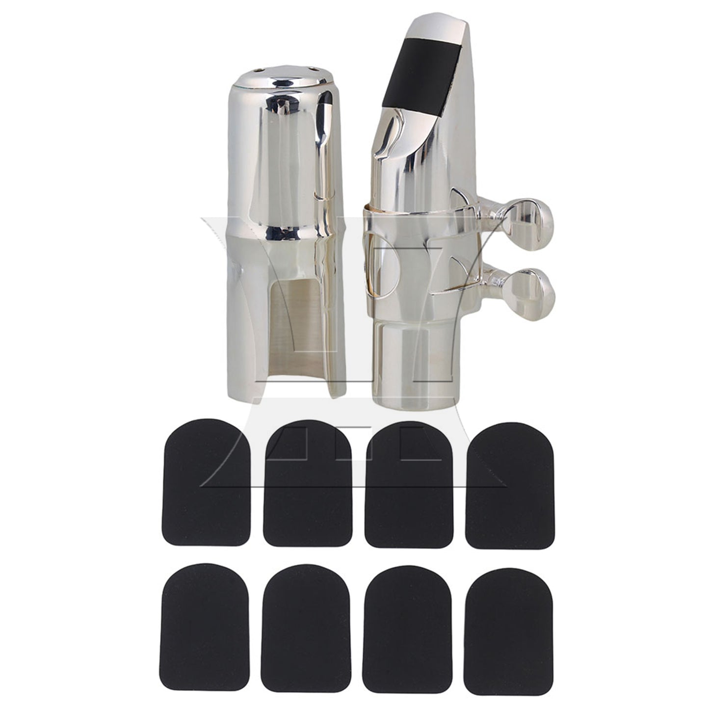 BQLZR 2Pieces Professional Sax Mouthpiece for 6# Alto E Flat Silver w/ Neck Strap