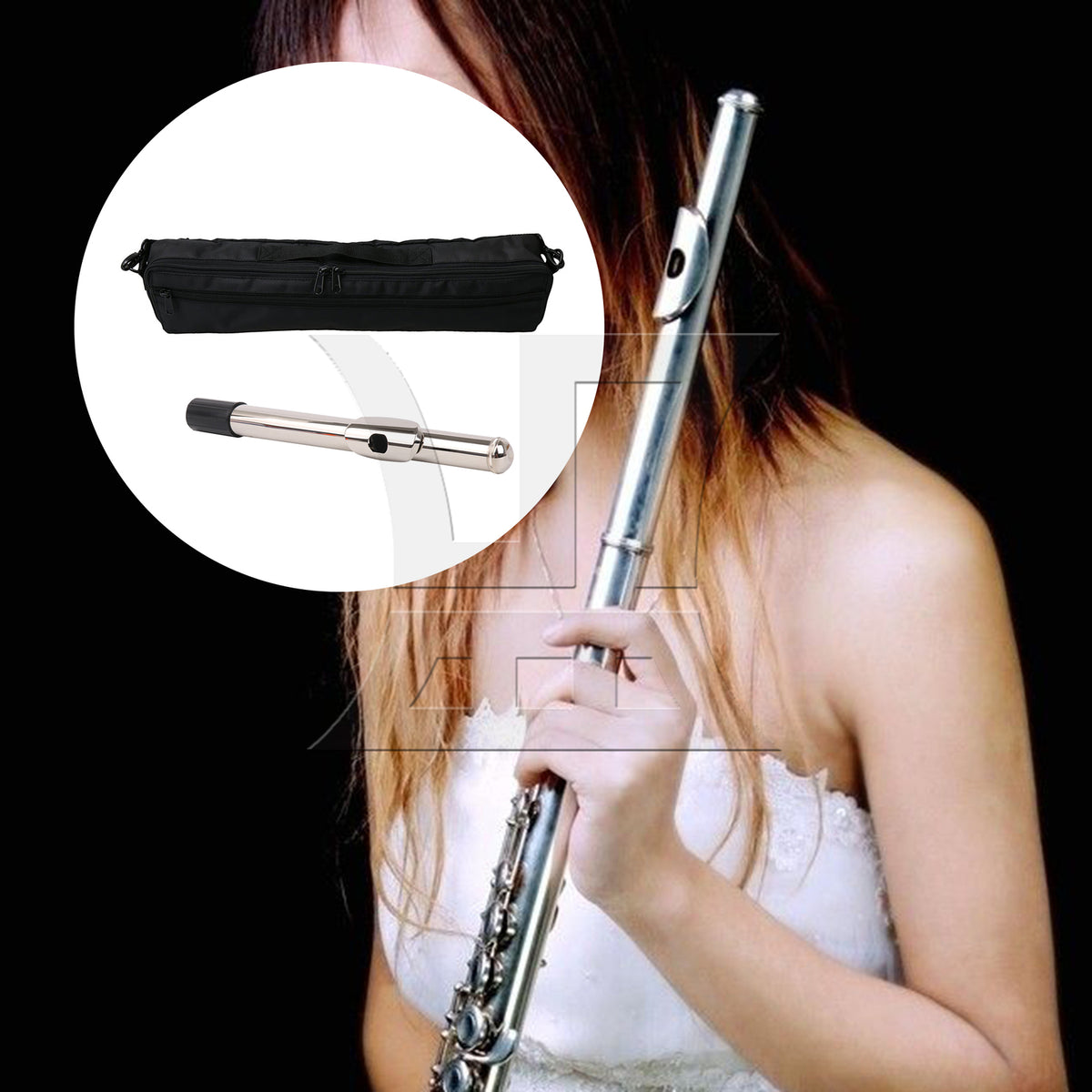 BQLZR Canvas Flute Carrying Bag with Silver 22.6cm Flute Mouthpiece Head Joint