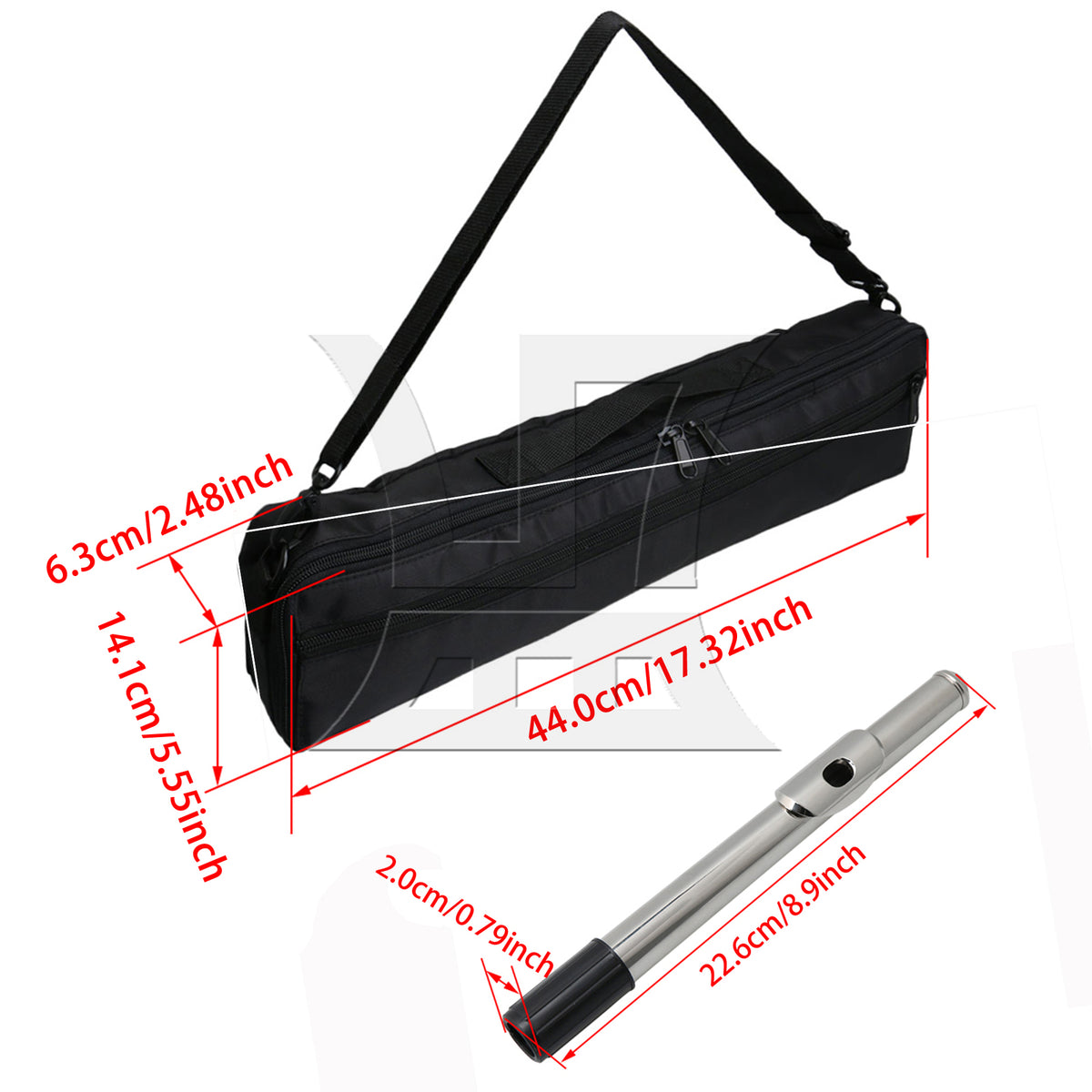 BQLZR Canvas Flute Carrying Bag with Silver 22.6cm Flute Mouthpiece Head Joint