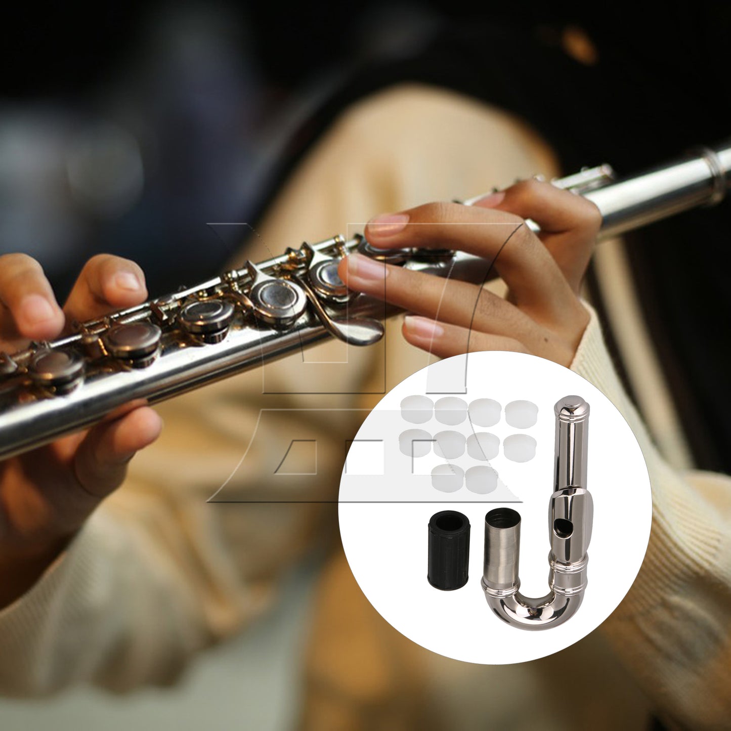 BQLZR Nickel Plated Flute Curved Head Joint & 10 Soft Silicone Flute Open Hole Plugs