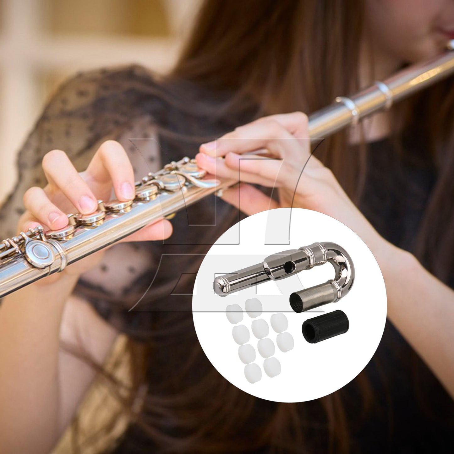 BQLZR Nickel Plated Flute Curved Head Joint & 10 Soft Silicone Flute Open Hole Plugs