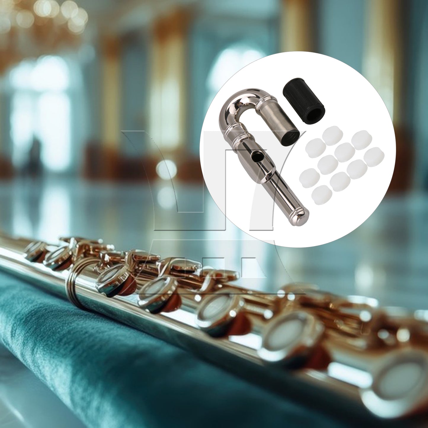 BQLZR Nickel Plated Flute Curved Head Joint & 10 Soft Silicone Flute Open Hole Plugs